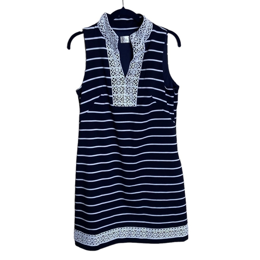 Eliza J Striped Sleeveless Crochet Detail Mini Dress